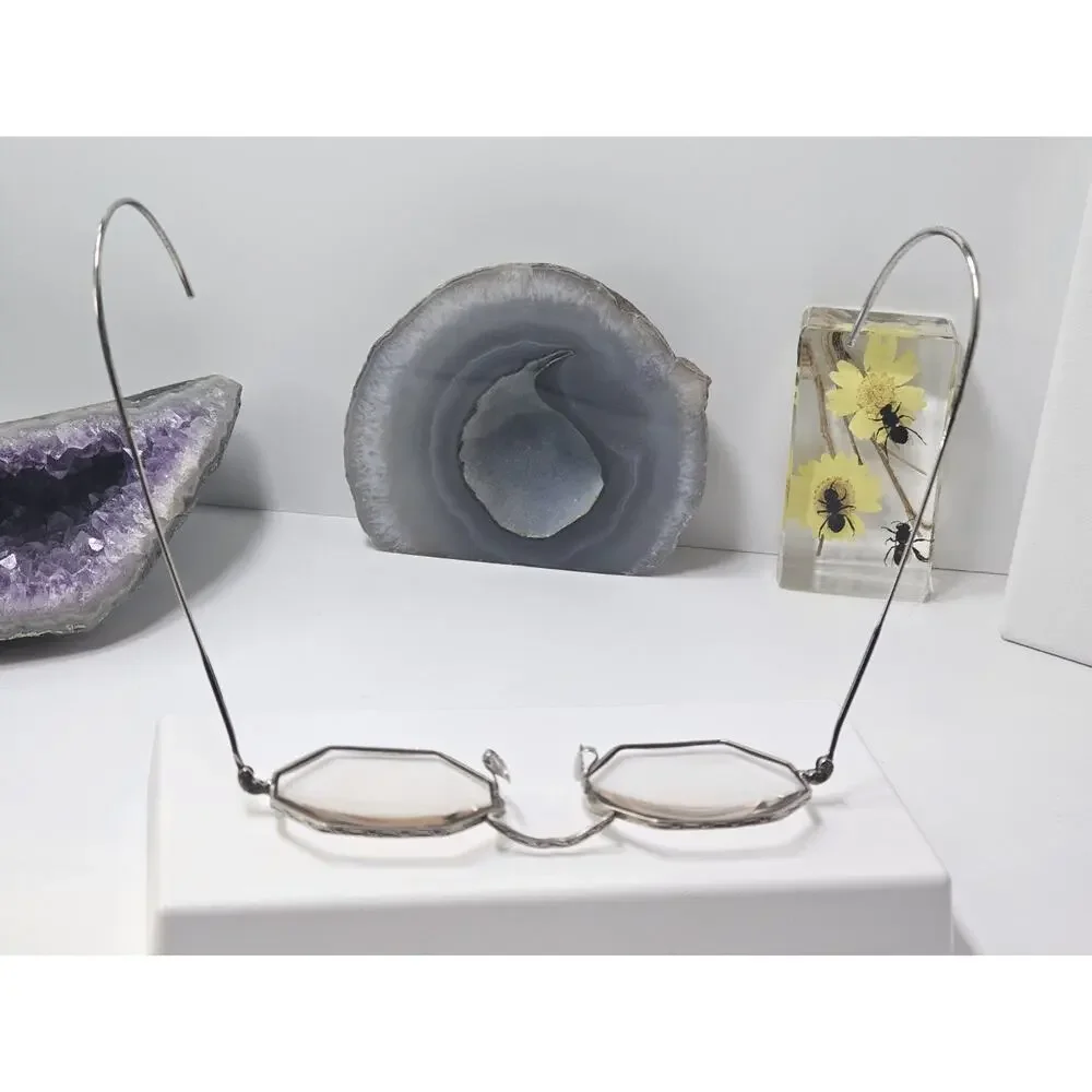 Art Deco Cortland White Gold Filled Octagon Framed Glasses - 10K White Gold Pads